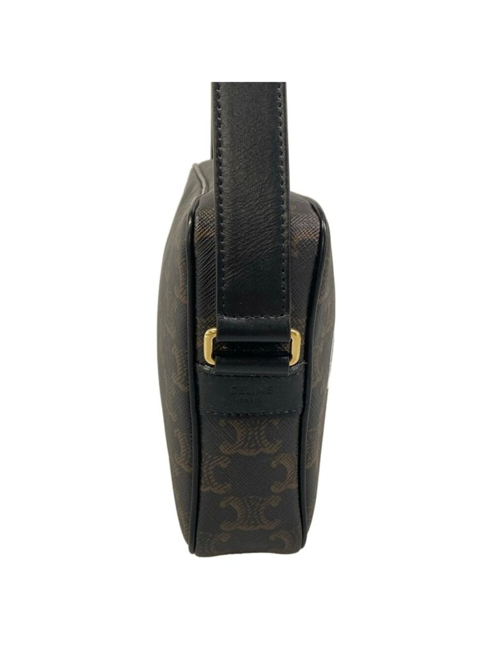 Celine Shoulder Bag Triomphe Canvas Black Dark Brown Leather - Picture 2 of 15